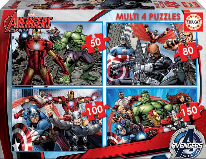 PUZZLE MULTI 4 PUZZLES 50-80-100-150 AVENGERS | EDUCA-BORRAS | 1 UNIDAD | 8412668163317