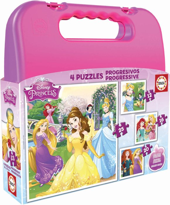 MALETA PUZZLES PROGRESIVOS PRINCESAS DISNEY 12-16-20-25 | EDUCA-BORRAS | 1 UNIDAD | 8412668165083