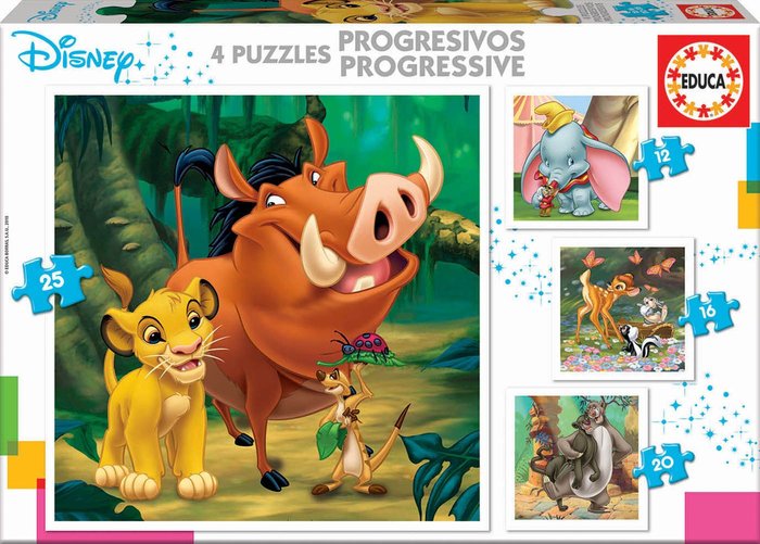 PUZZLE DISNEY DUMBO+BAMBI+REY LEON+LIBRO DE LA SELVA | EDUCA-BORRAS | 1 UNIDAD | 8412668181045