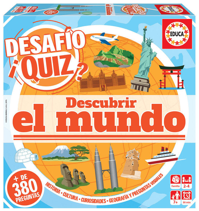 JUEGO DESAFIO QUIZ DESCUBRIR EL MUNDO | EDUCA-BORRAS | 1 UNIDAD | 8412668182189 Imagen principal del producto