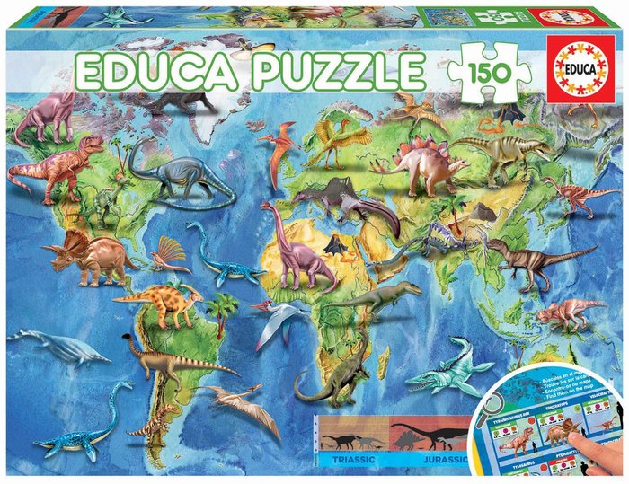 PUZZLE EDUCA 150 PIEZAS MAPAMUNDI DINOSAURIOS | EDUCA-BORRAS | 1 UNIDAD | 8412668189973