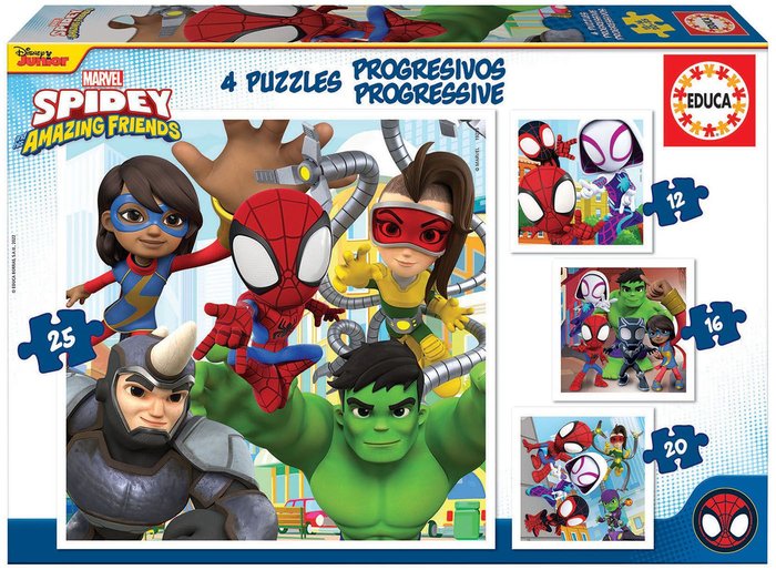 PUZZLES PROGRESIVOS SPIDEY & HIS AMAZING FRIENDS 12-16-20-2 | EDUCA-BORRAS | 1 UNIDAD | 8412668192959