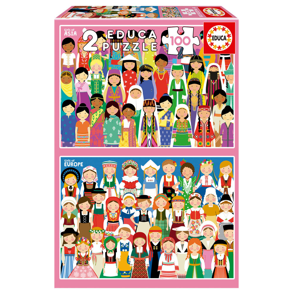 Puzzle 2x100 chicas de Europa y Asia EDUCA-BORRAS
