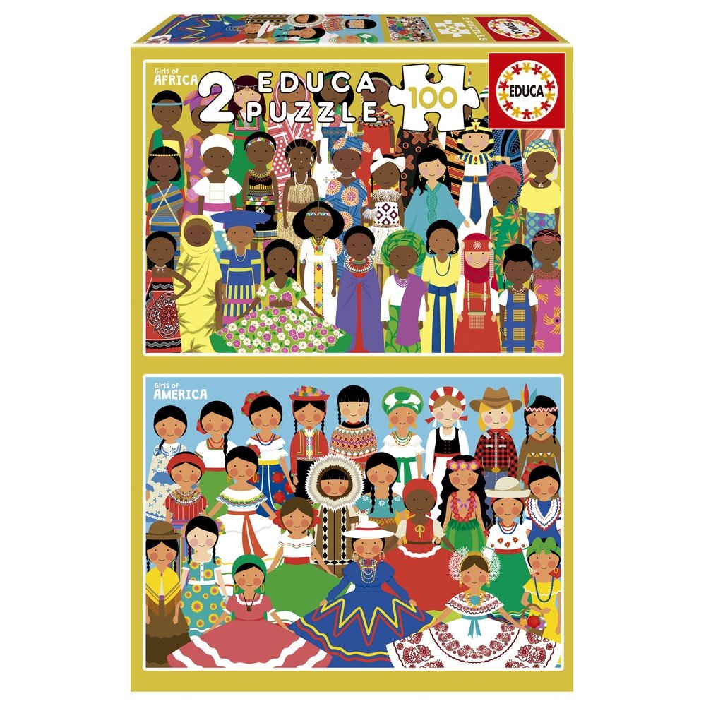 Puzzle 2x100 Chicas de América y Chicas de África EDUCA-BORRAS