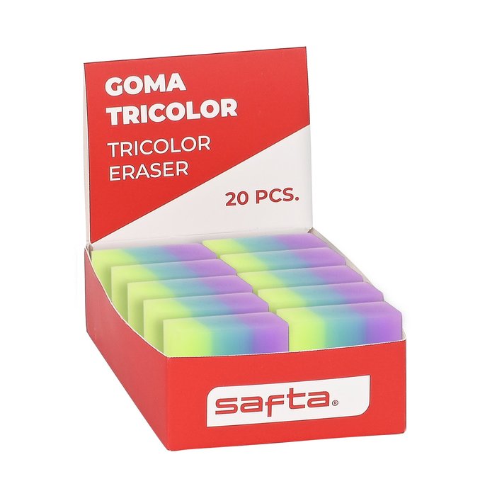 Expositor 20 Piezas Goma PVC Tricolor Marca Safta Básico Imagen principal del producto