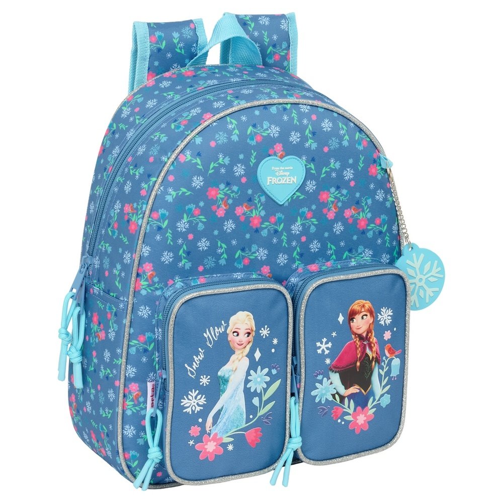 Mochila infantil Rejilla azul con bolsillos y adaptación de carro Frozen SAFTA