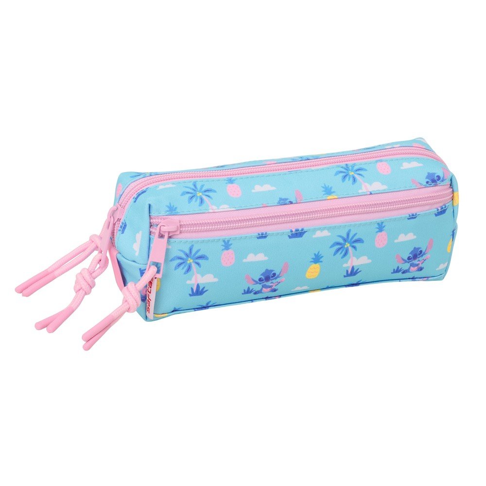 Portatodo triple pequeño con goma elastica Stitch Waves Turquesa SAFTA