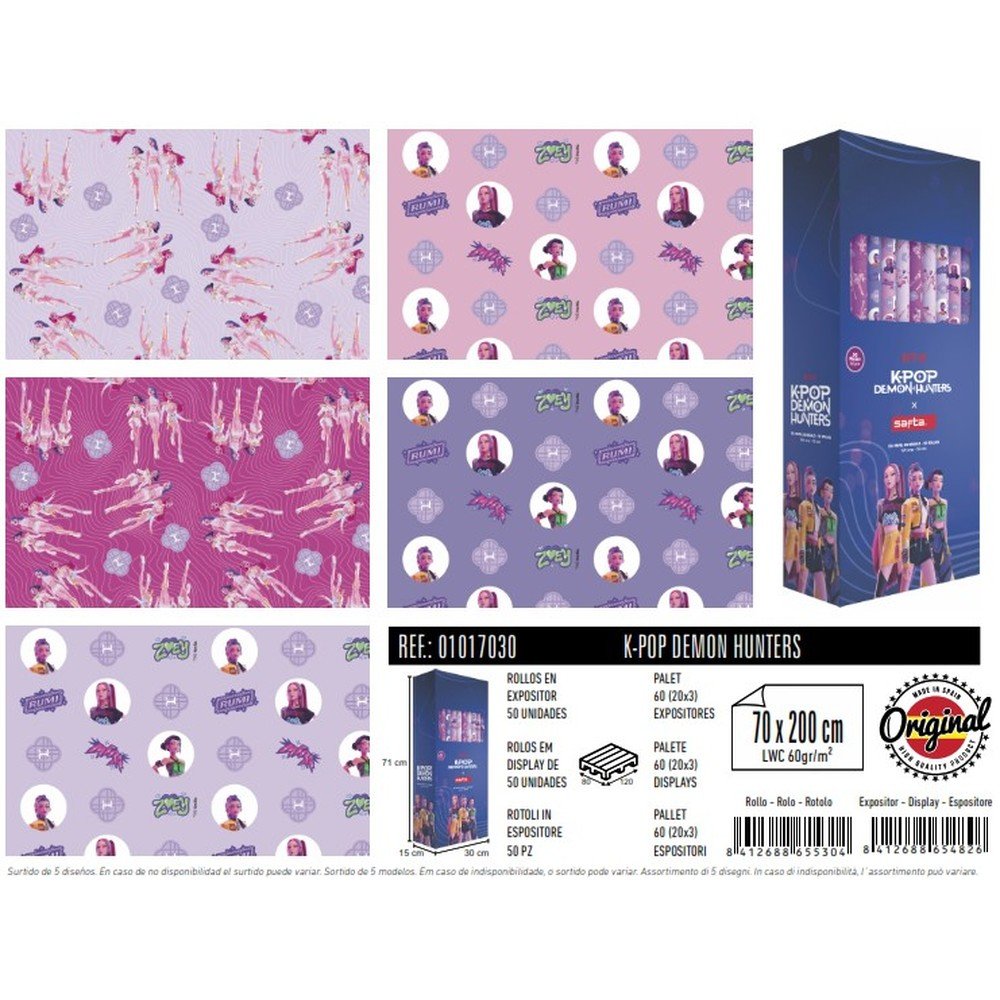 Expositor 50 rollos papel regalo K-pop SAFTA