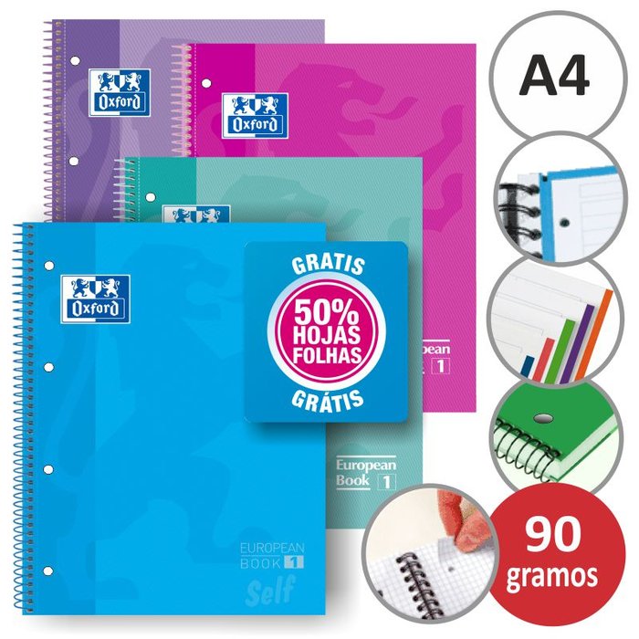Bloc Espiral Estándar Liso 120H 90g | Oxford | Cartón | Formato Estándar | Pack 5 Unidades Imagen principal del producto