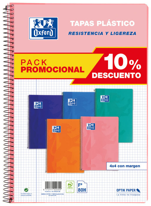 Bloc Espiral A4 Cuadro 4MM 80H 90g | Oxford | Polipropileno | Formato A4 | Pack 1 Unidades Imagen principal del producto