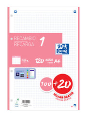 RECAMBIO A4 100+20 HOJAS 5X5 ROSA CHICLE 90GRS | 1 UNIDADES | (OXFORD)