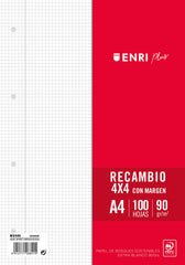 RECAMBIO FOLIO 100H 4 TALADROS CUADRO 4MM 90G ENRI | 1 UNIDADES | (ENRI 2000, S,A,)