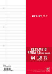 RECAMBIO FOLIO 100H PAUTA 2,5MM 4 TALADROS ENRI | 1 UNIDADES | (ENRI 2000, S,A,)
