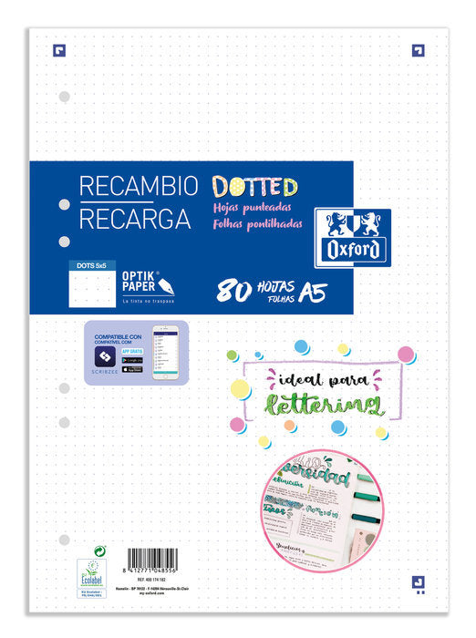 RECAMBIO OXFORD A5 RAYADO DOTS 80H SIN BANDA 6 TALADRO | 20 UNIDADES | (OXFORD)