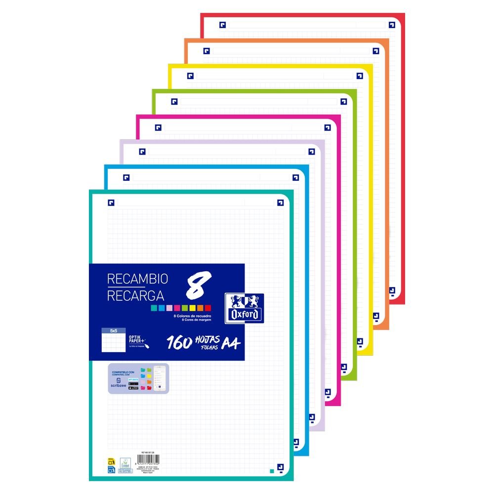 Recambio A4 Cuadro 5x5 160H 8 Colores Surtidos Oxford Imagen principal del producto