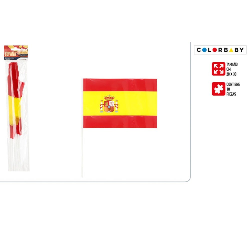 Set 10 Banderas de España 20 x 30 con Mástil Marca Colorbaby