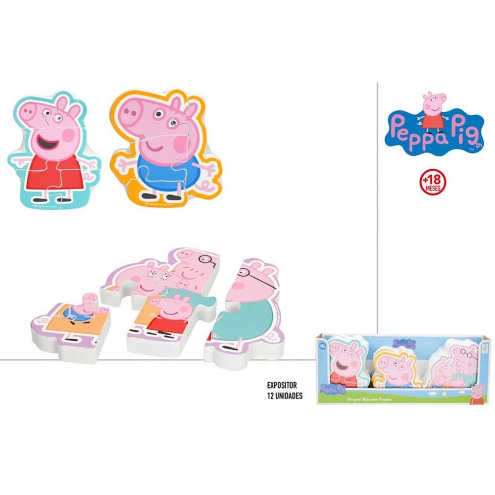 EXPOSITOR 12 PUZZLES PEPPA PIG FIGURAS MADERA SURTIDOS +18M | COLORBABY | ENVASE 12 UDS. UNIDAD | 28412842775057 Imagen principal del producto