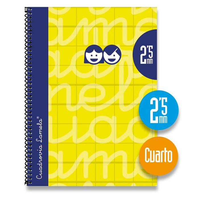Cuaderno espiral 4º 80h 70g 2,5mm amarillo cuadrovia extradura