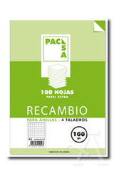 RECAMBIO A4 100H 100GR CUADRO 4MM 4 TALADROS CON MARGEN | 1 UNIDADES | (PACSA)
