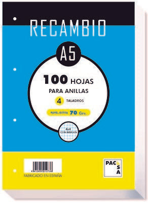 RECAMBIO A5 100H 70GR CUADRO 4MM 4 TALADROS | 1 UNIDADES | (PACSA)