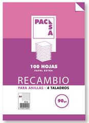 RECAMBIO A4 100H 90GR CUADRO 4MM 4 TALADROS | 1 UNIDADES | (PACSA)