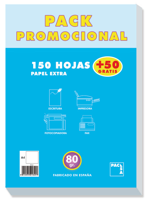 Papel liso A4 80 g 150+50 hojas Pack ahorro Pacsa
