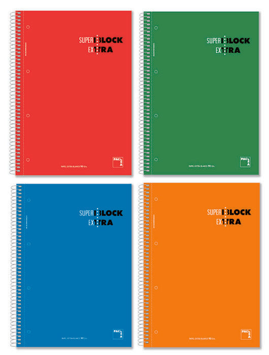 Bloc Espiral Estándar Liso 120H 90g | Pacsa | Cartón | Formato Estándar | Pack 4 Unidades