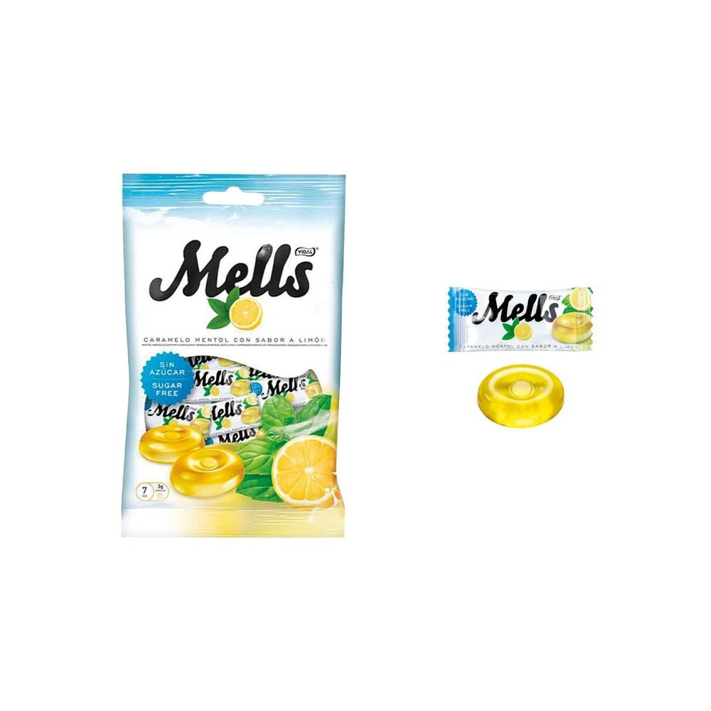 BOLSA CARAMELOS MELLS LIMON MENTOL SIN AZUCAR 80 GR | VIDAL GOLOSINAS | ENVASE 12 UDS. UNIDAD | 18413178266908 Imagen principal del producto