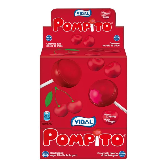 Golosina Pompito Caramelo con Palo Cereza Vidal Golosinas Pack 100 Ud