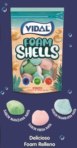 BOLSA GOLOSINAS FOAM SHELLS RELLENAS DOYPACK 160G | VIDAL GOLOSINAS | 1 UNIDAD | 18413178391761