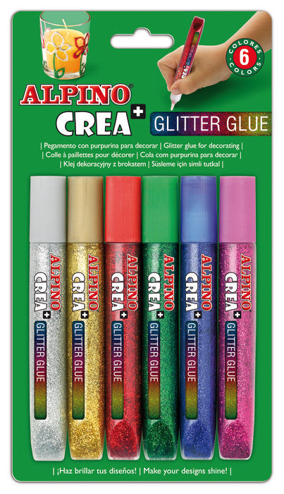 Pegamento purpurina Alpino glitter 6 colores surtidos en pack