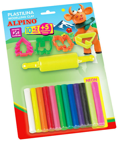 PLASTILINA ALPINO HERRAMIENTAS 17 GR BLISTER 10 + 2 ROLLITO | 24 UNIDADES | (ALPINO) Imagen principal del producto