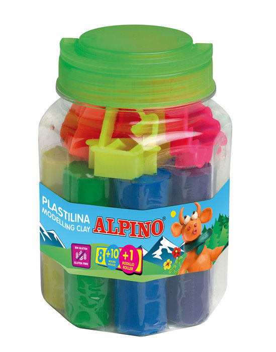 Kit Plastilina Alpino Bote 8 Unidades con 10 Moldes y Rodillo Imagen principal del producto