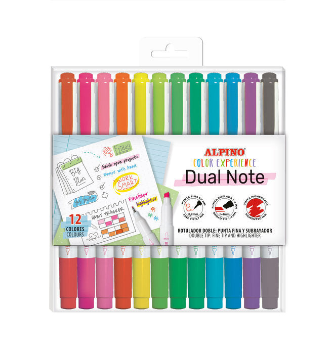 12 Rotuladores Dual Note Punta Fina Y Punta Biselada Surt | Alpino | Pack 1 Unidades Imagen principal del producto