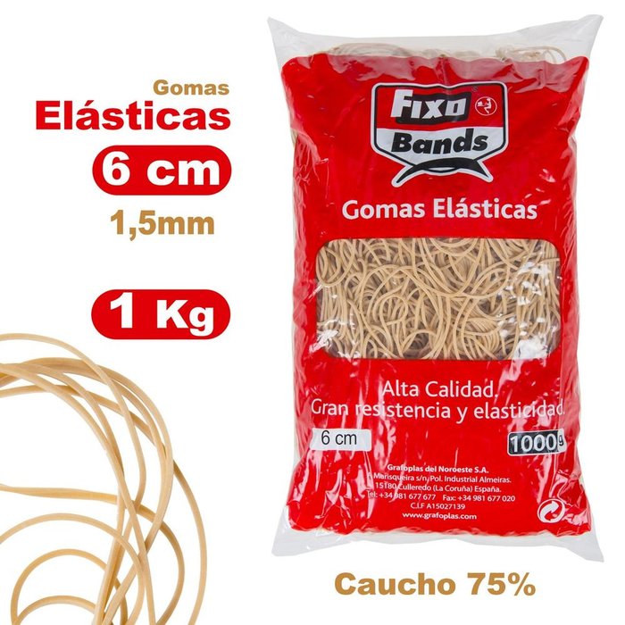 GOMAS ELASTICAS 1,5 MM X 6 CM FIXO BOLSA 1 KG | 1 UNIDADES | (GRAFOPLAS) Imagen principal del producto