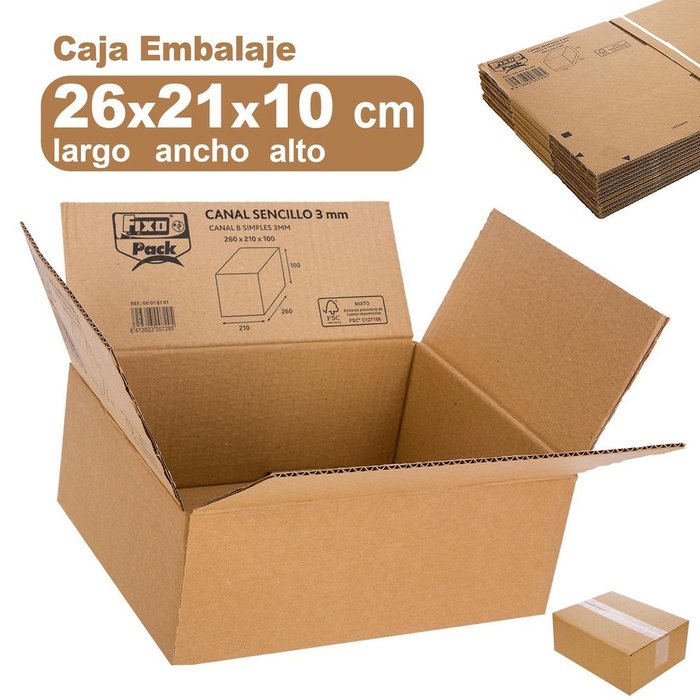 Caja Embalar 260x210x100 Marrón Canal Sencillo 3 mm GRAFOPLAS