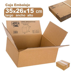 CAJA EMBALAR 350X260X150 MARRON CANAL SENCILLO 3MM | 10 UNIDADES | (GRAFOPLAS)