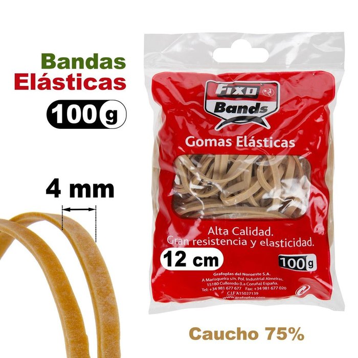 GOMAS ELASTICAS BANDAS 4 MM X 12 CM FIXO BOLSA 100 GRAMOS | 1 UNIDADES | (GRAFOPLAS) Imagen principal del producto