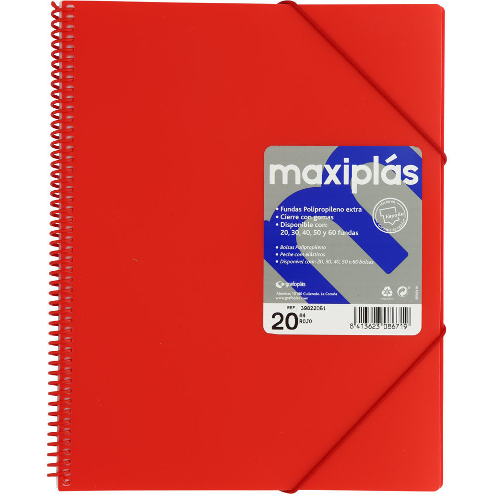 Carpeta 20 fundas A4 Maxiplas rojo opaco Grafoplas Imagen principal del producto