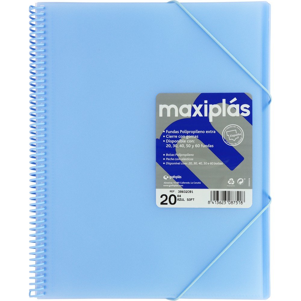 Carpeta 20 Fundas A4 Maxiplas Transparente Azul GRAFOPLAS Imagen principal del producto