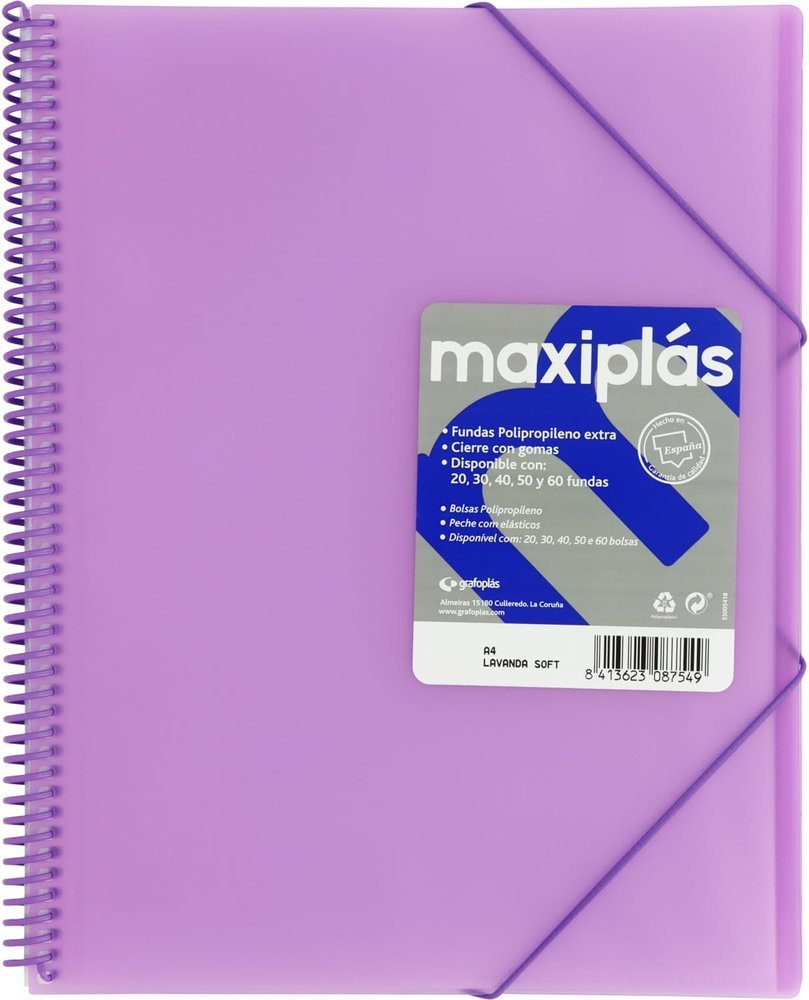 Carpeta 60 Fundas A4 Maxiplas Transparentes Lavanda GRAFOPLAS Imagen principal del producto