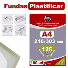 CAJA 100 FUNDAS PLASTIFICAR A4 216X303 MM 125 MICRAS FIXO | 1 UNIDADES | (GRAFOPLAS)