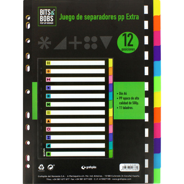 JUEGO SEPARADORES A4 12 POSICIONES BITS&BOBS FLUOR | 1 UNIDADES | (GRAFOPLAS DISEÑO)