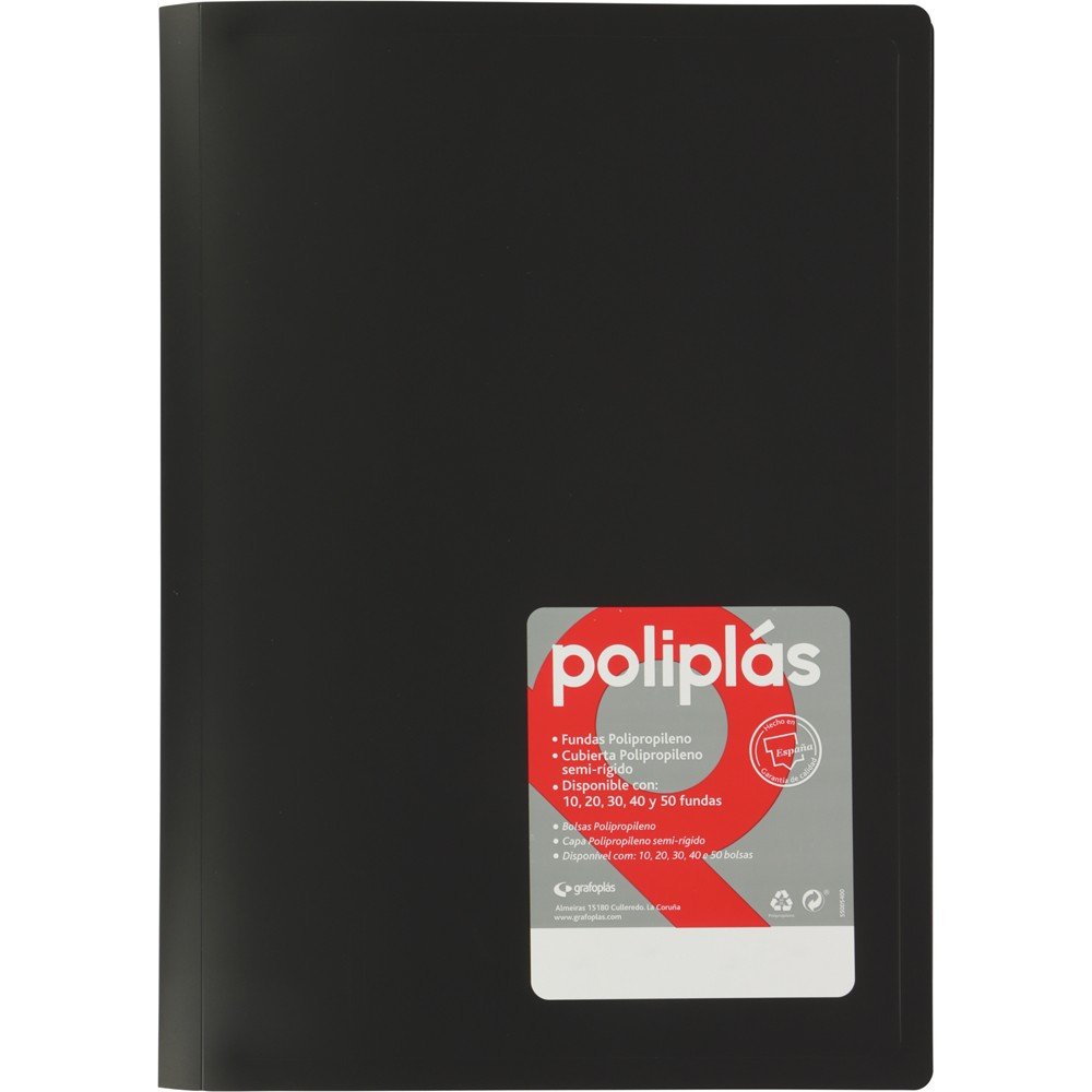 Carpeta Fº 10 Fundas Soldadas Opacas Negro Poliplas