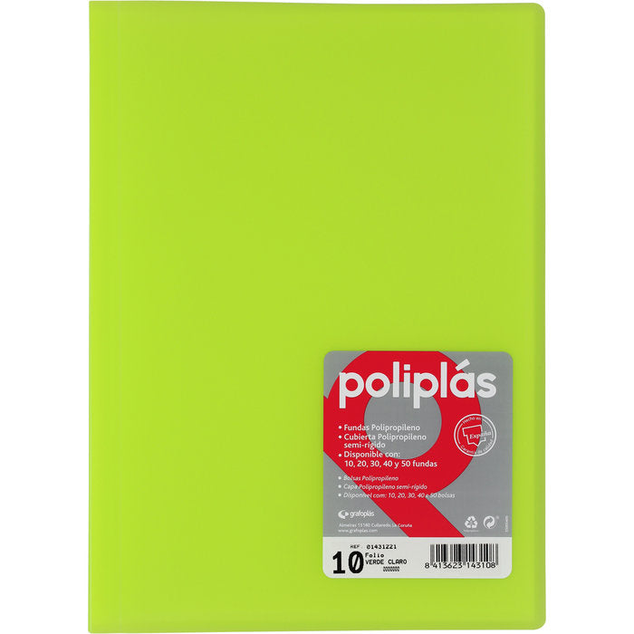 Carpeta Fº 10 Fundas Soldadas Translucidas Verde Claro GRAFOPLAS