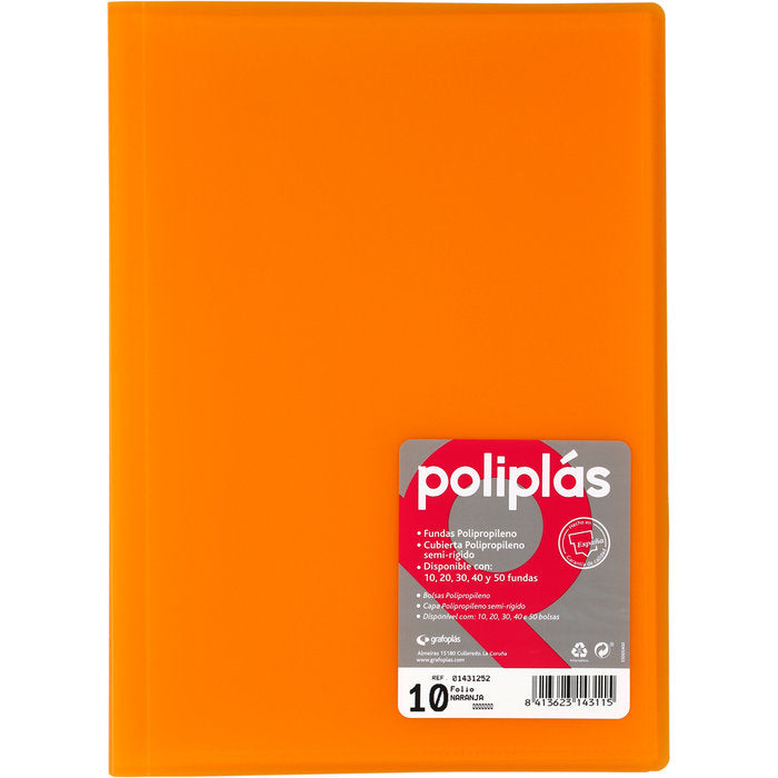 Carpeta Fº 10 Fundas Soldadas Translucidas Naranja GRAFOPLAS
