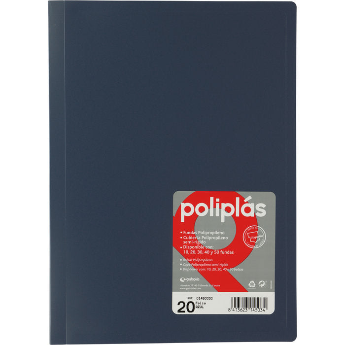Carpeta Fº 20 Fundas Soldadas Opacas Azul Poliplas