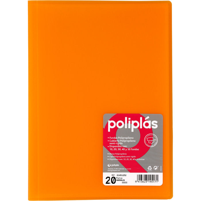 Carpeta Fº 20 Fundas Soldadas Translucidas Naranja Poliplas