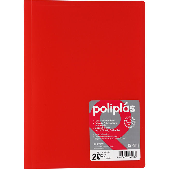 Carpeta Fº 20 Fundas Soldadas Translucidas Rojo Poliplas