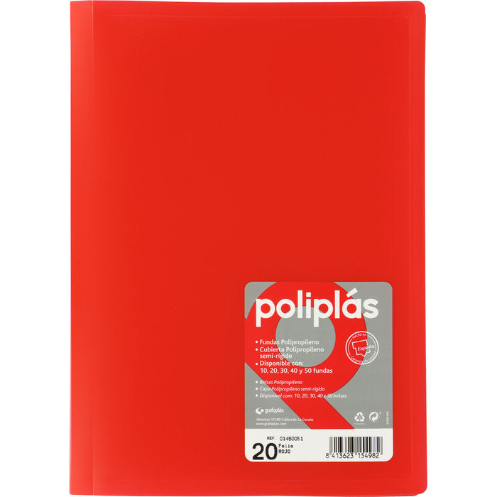 Carpeta de fundas soldadas rojas GRAFOPLAS 20 fundas folio